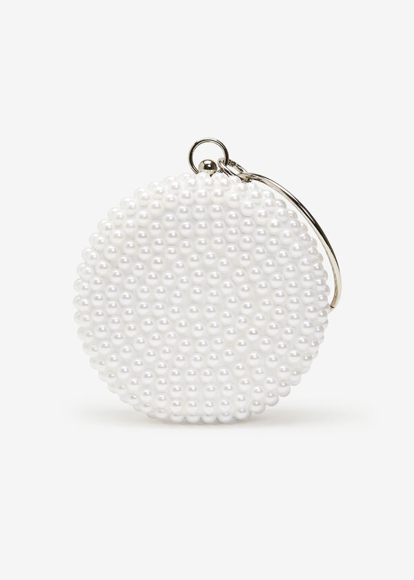 Faux Pearl Embellished Clutch, Silver image number 1