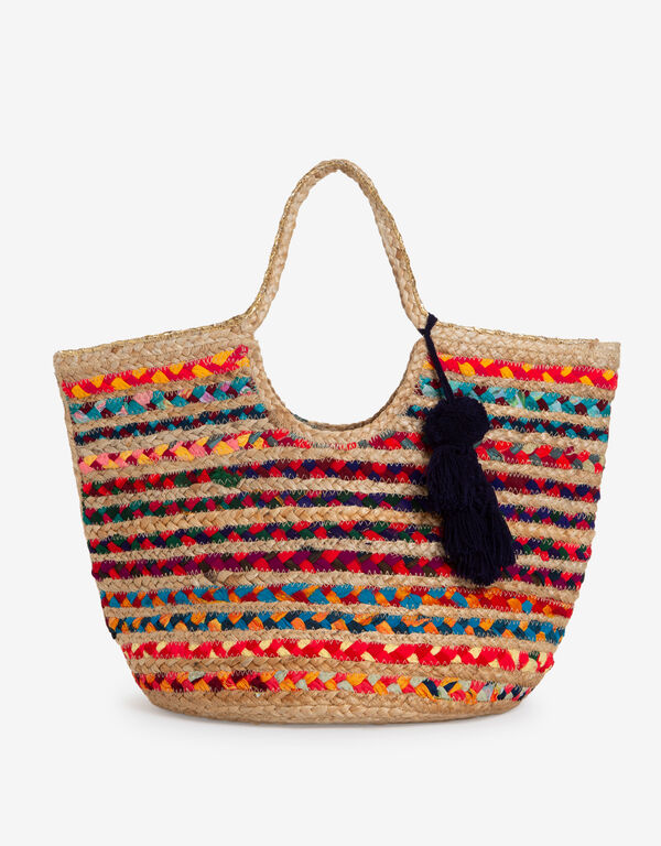 Embellished Braided Straw Tote, Multi image number 0