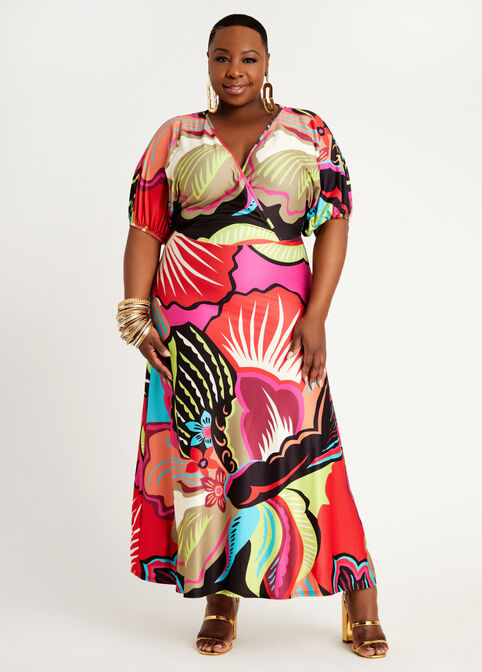 Short Belted Tropical Wrap Maxi, Multi image number 0