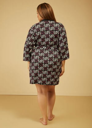 Bebe Printed Pajamas And Robe Set, Black image number 1