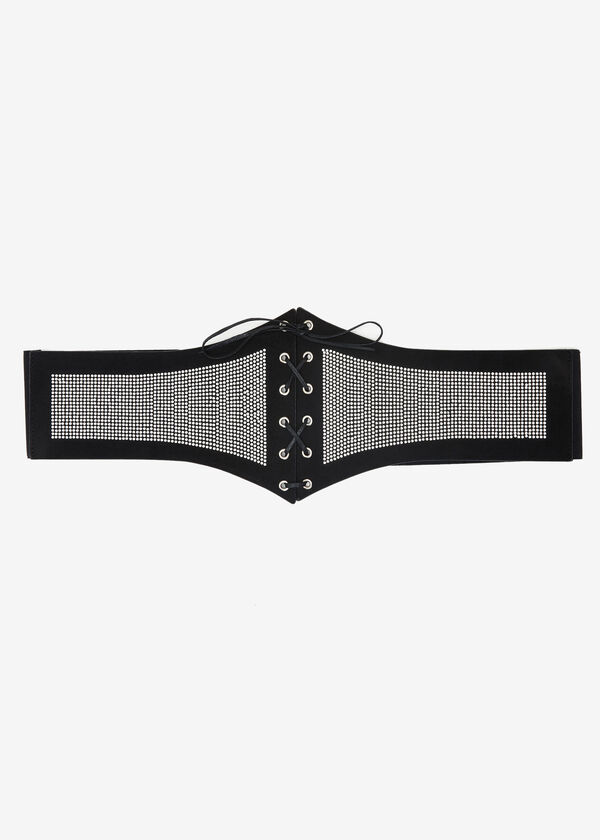 Lace Up Embellished Corset Belt, Black image number 2
