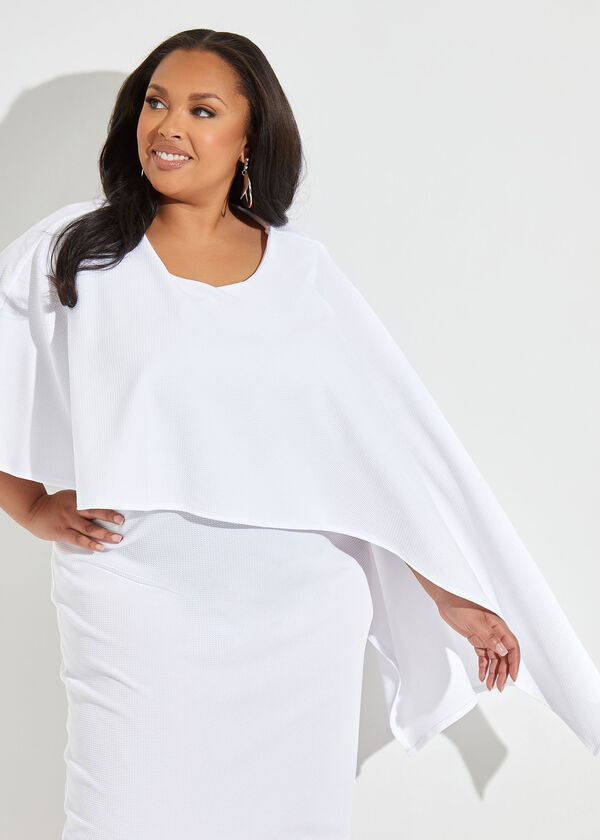 Asymmetric Cape Sheath Dress, White image number 2