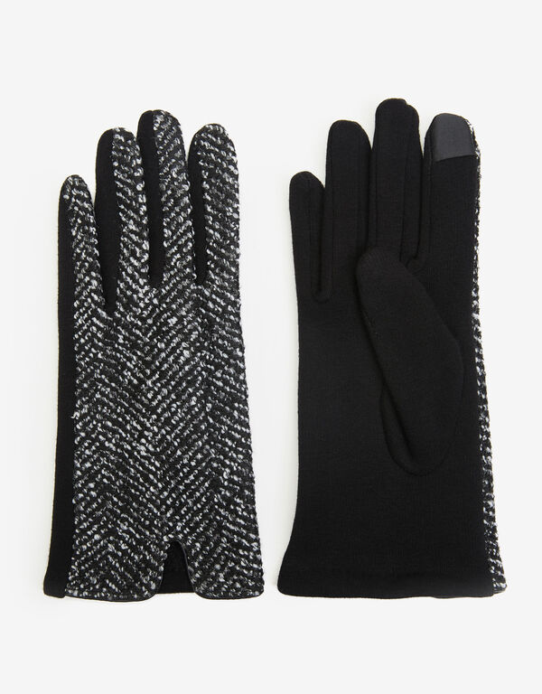 Chevron Boucle Knit Gloves, Black image number 0