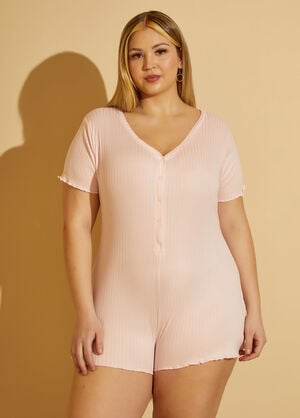 Cozy Couture Ribbed Romper, Pink image number 0