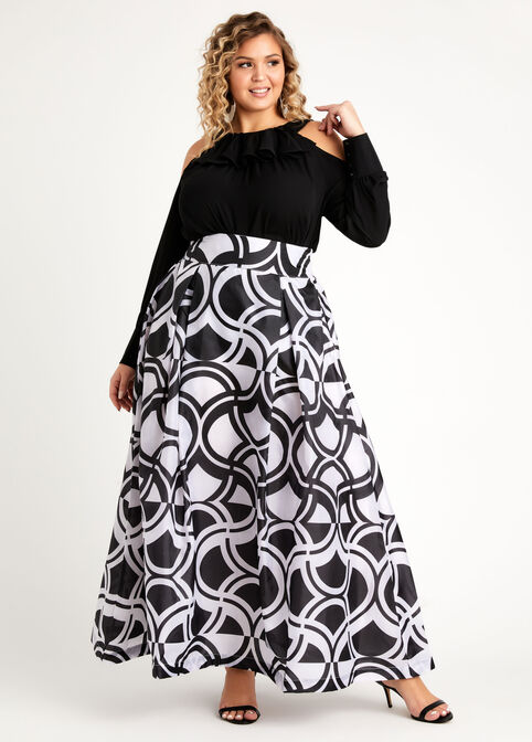 Colorblock Abstract Maxi Skirt, Black White image number 2
