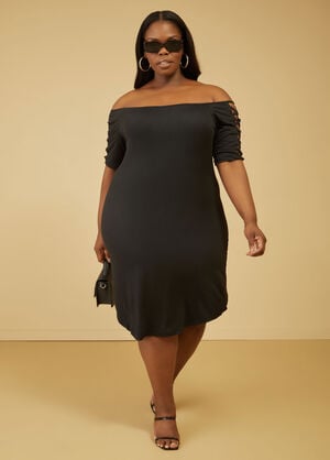 Lattice T Shirt Dress, Black image number 0