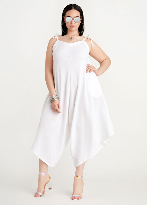 Gauze Tie Sleeve Culotte Jumpsuit, White image number 0
