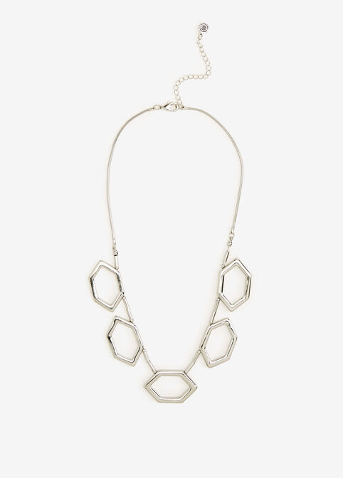 Silver Geo Chain Link Necklace, Silver image number 0