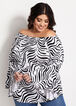 Zebra Knit Bell Sleeve Top, Black White image number 0