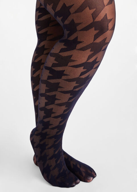 Houndstooth Sheer Footed Tights, Navy image number 0