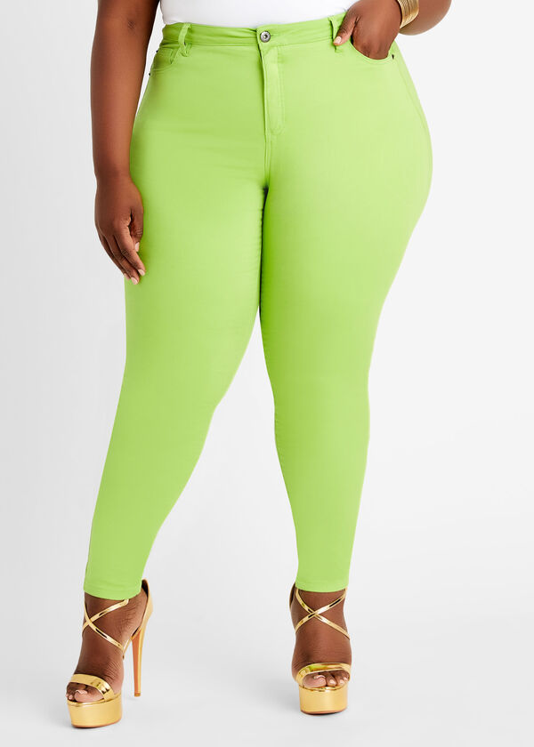 Stretch High Waist Skinny Jeans, Parrot Green image number 0