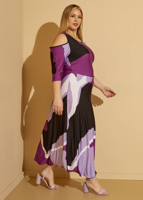 Cold Shoulder Printed Maxi Dress, Purple Magic image number 3