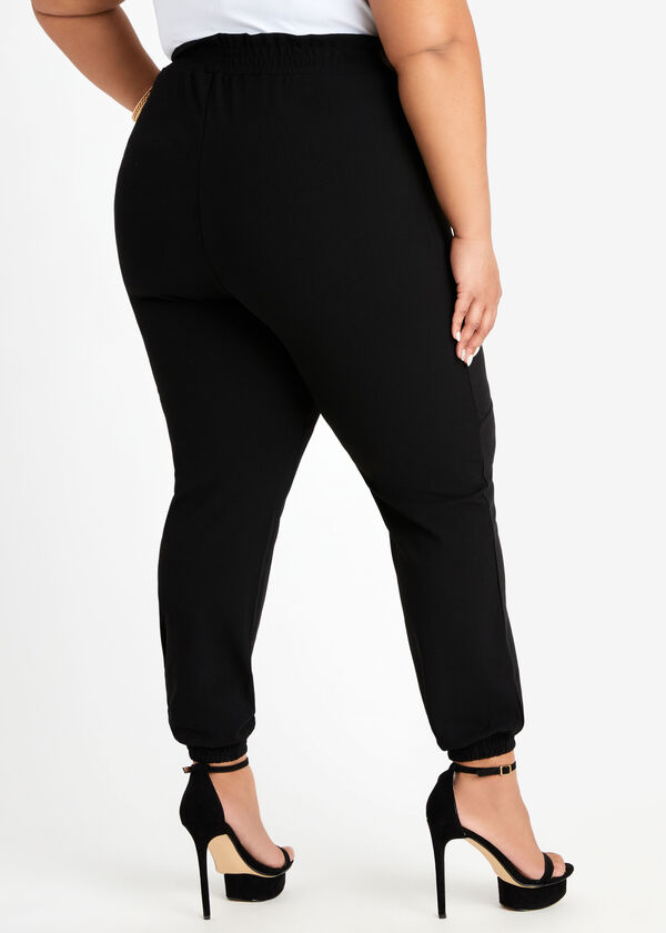 Plus Size Trendy Belted Crepe High Waist Cargo Pocket Joggers