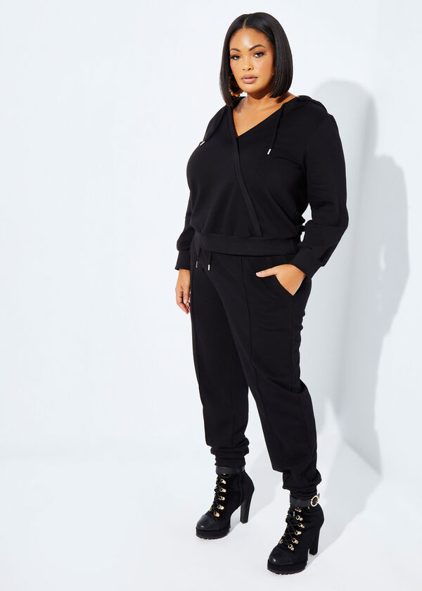 French Terry Faux Wrap Hoodie, Black image number 3