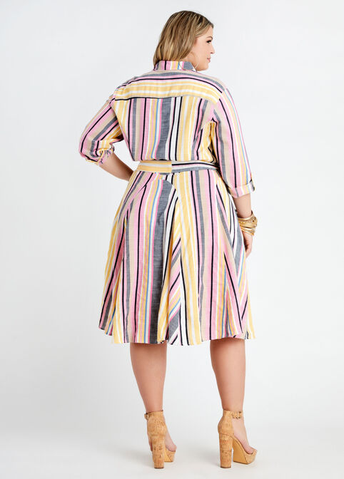 Belted Stripe Cotton Shirtdress, Multi image number 1