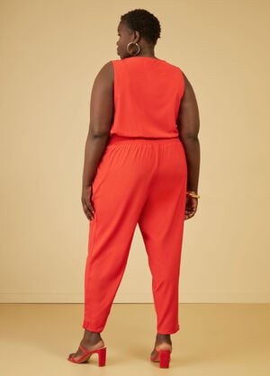 Ruffle Trimmed Tapered Jumpsuit, Red image number 1