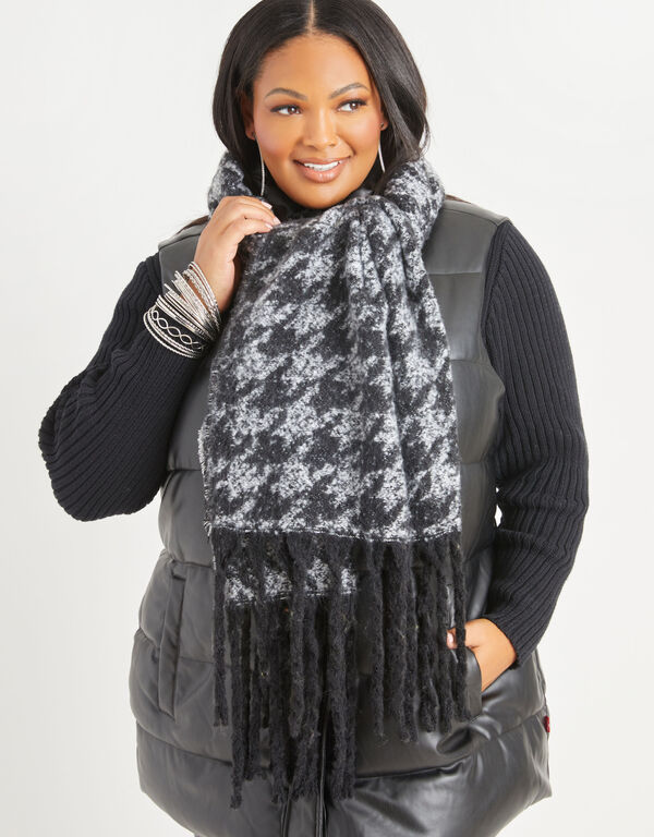 Houndstooth Knitted Scarf, Black Combo image number 1