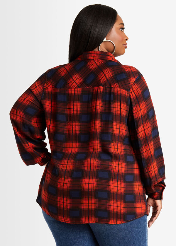 Plaid Hi Low Button Up Top, Rooibos image number 1