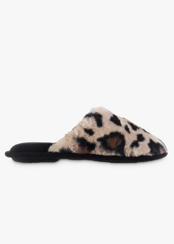 Isotoner Laurel Faux Fur Slippers, Brown Animal image number 1