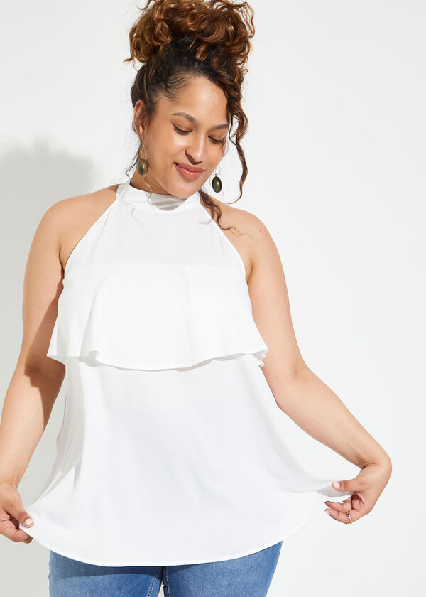 Layered Crepe Halter Top, White image number 2
