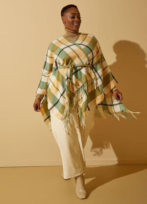 Belted Plaid Poncho, Multi image number 0