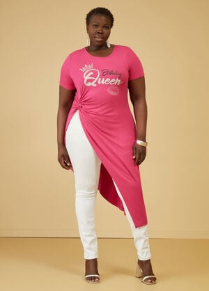 Birthday Queen Graphic Duster Tee, Pink Peacock image number 0