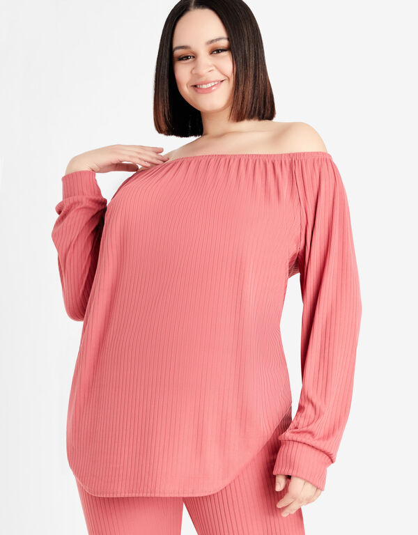 French Terry Off The Shoulder Tunic, Rose image number 0