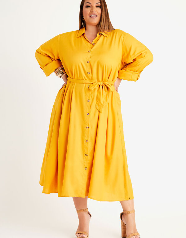Belted Midi Shirtdress, Nugget Gold image number 0