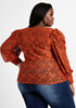 Stretch Lace Puff Sleeve Top, Potters Clay image number 1