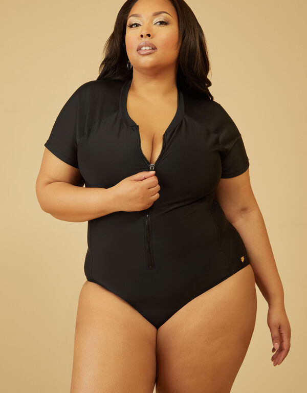 Catherine Malandrino Zip Swimsuit, Black image number 0