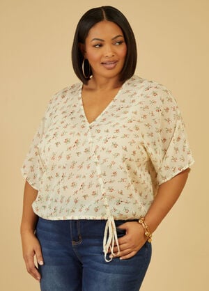 Floral Tie Detailed Blouse, Ivory image number 0