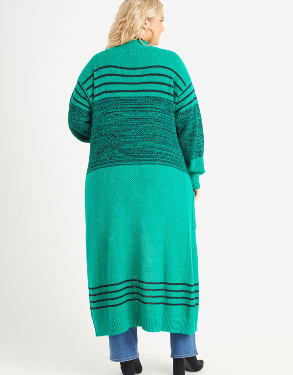 Striped Open Front Cardigan, Pepper Green image number 1