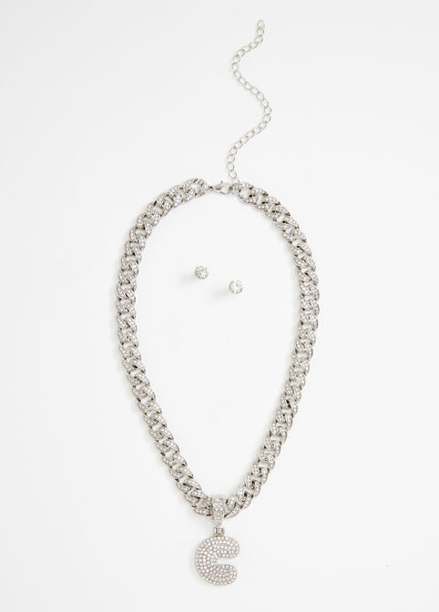 Pave Link C Initial Chain & Studs, Silver image number 1