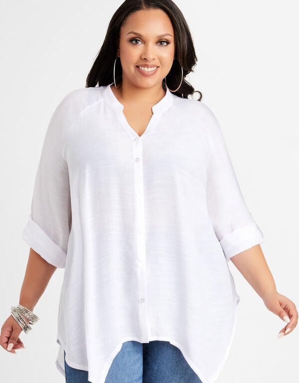 Button Front Sharkbite Tunic, White image number 0