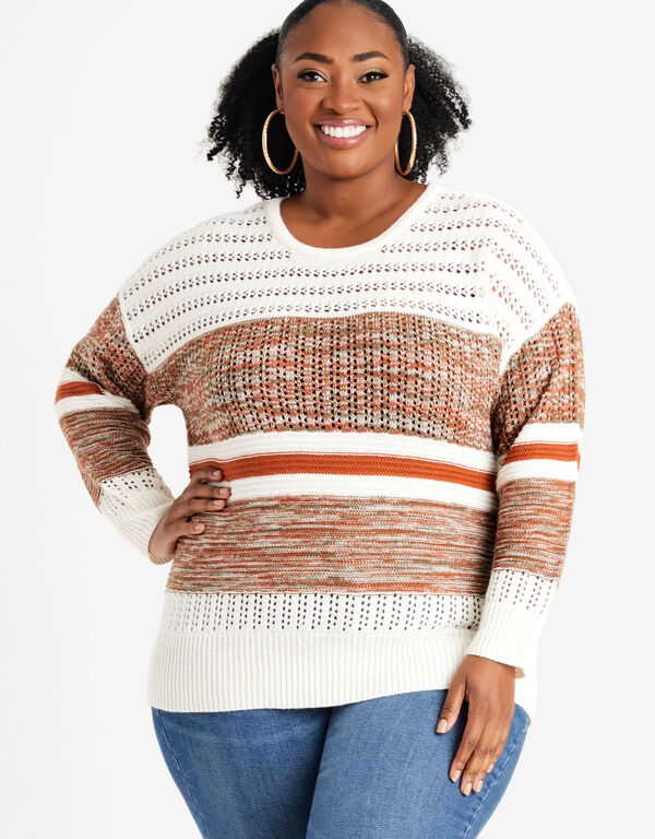 Paneled Knit Sweater, Ivory image number 0