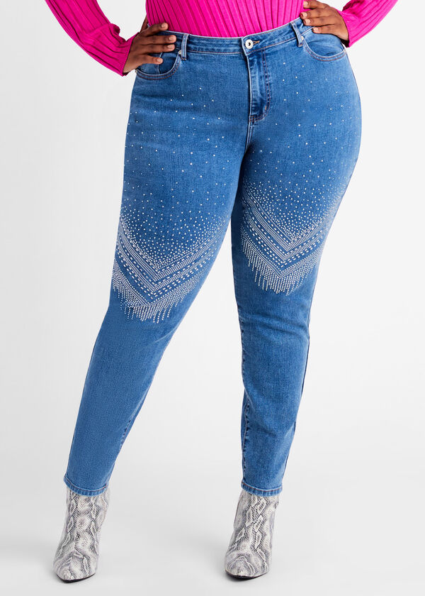 Crystal Embellished Skinny Jeans, Medium Blue image number 0