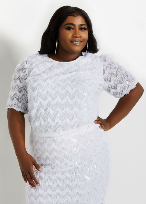Sequin Mesh Front Scuba Top, White image number 2