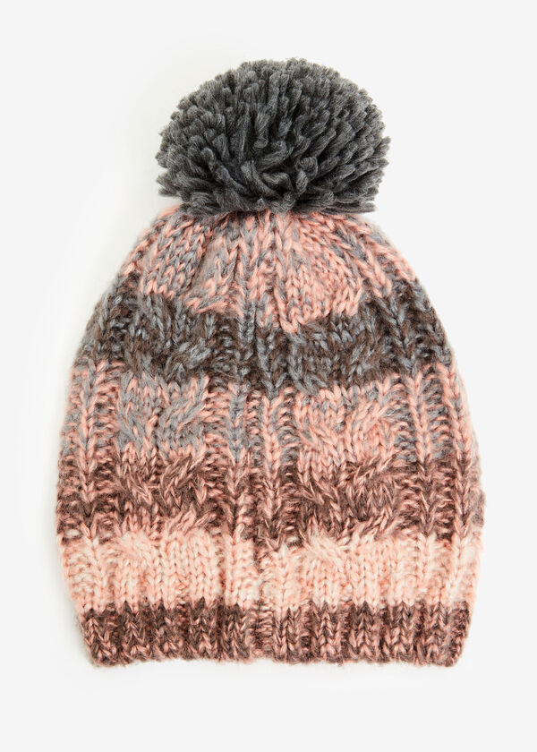 Pink Ombre Cable Pompom Beanie, Pink image number 1
