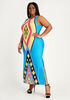 Geo Side Slit Bodycon Maxi Dress, Turquoise Aqua image number 0