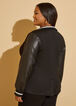 Faux Leather Sleeved Ponte Blazer, Black image number 1
