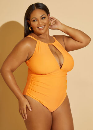Simply Fit Ruched Swimsuit, Orange image number 0