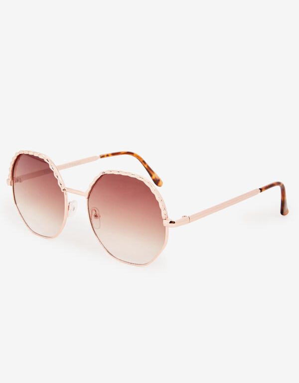 Gold Metal Round Sunglasses, Gold image number 1