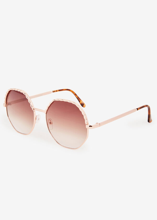 Gold Metal Round Sunglasses, Gold image number 1