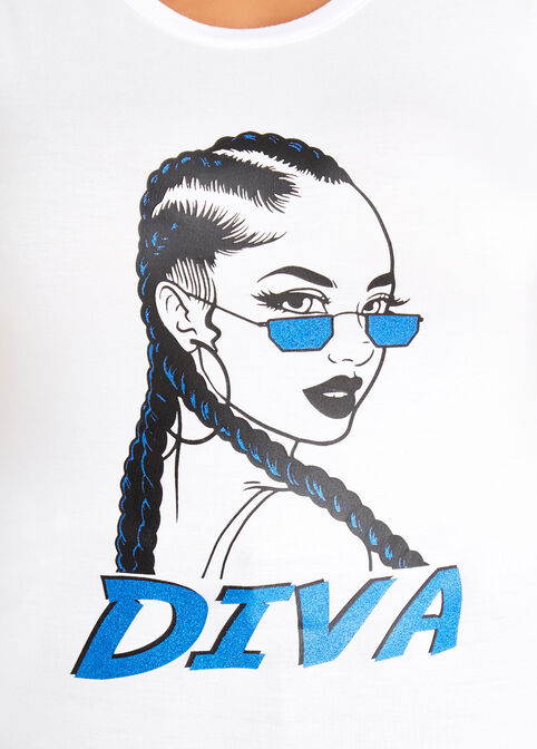 Sequin Braided Diva Graphic Tee, White image number 1