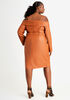Belted Leather Cold Shoulder Dress, Cognac image number 1
