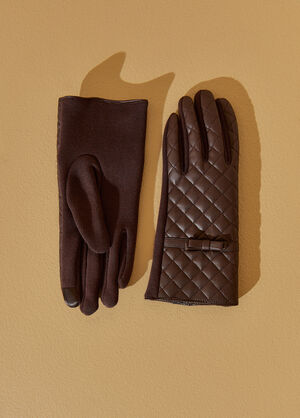Quilted Faux Leather Gloves, Brown image number 1