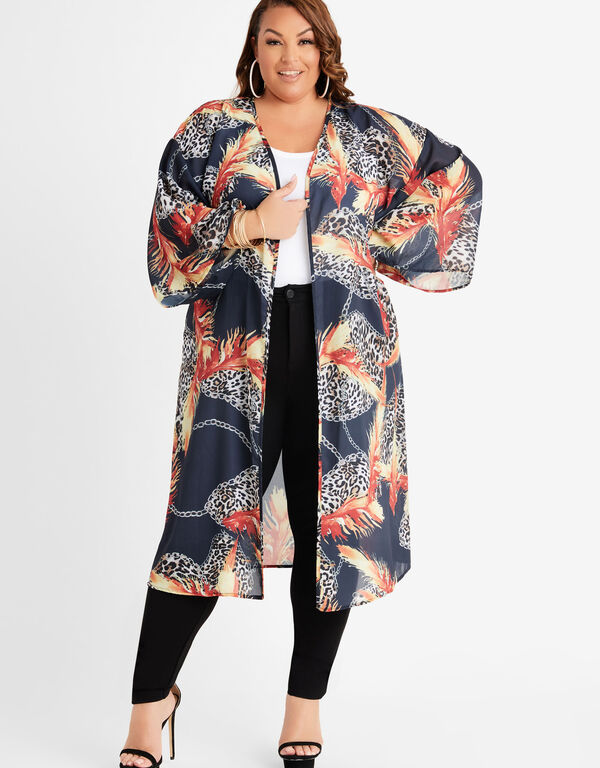 Printed Crepe Kimono, Peacoat image number 0