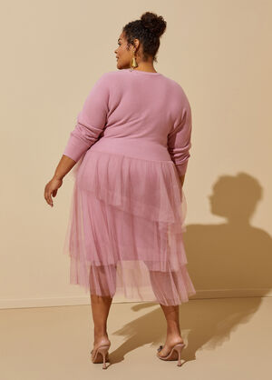 Tiered Tulle Skirt Sweater Dress, Foxglove image number 1
