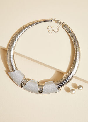 Glittered Coiled Collar Set, Silver image number 1