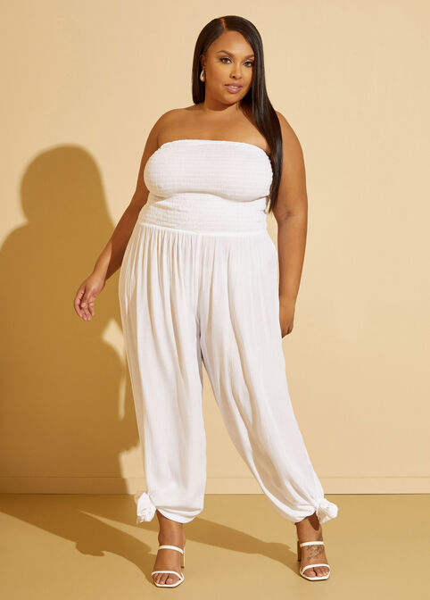 Strapless Cover Up Jumpsuit, White image number 4
